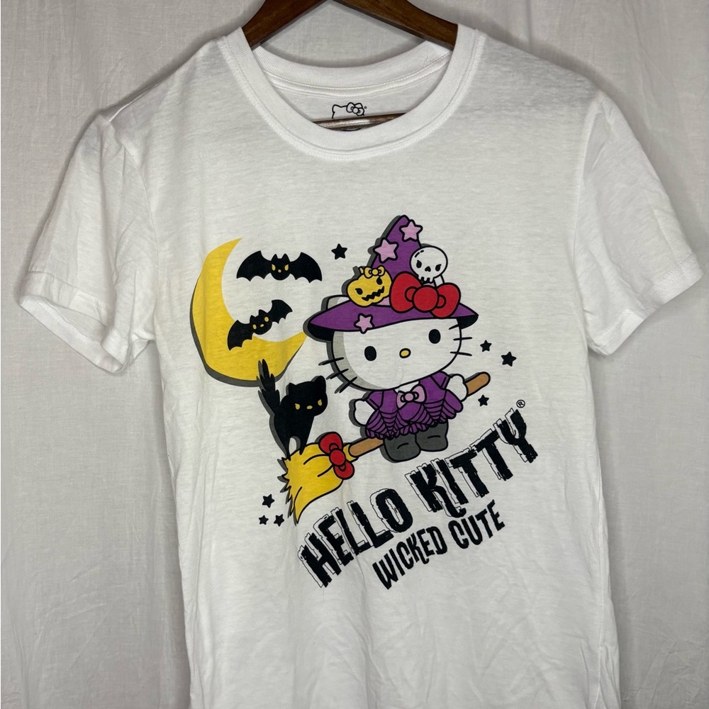 Hello Kitty White Tee with Purple Witch Hat and Yellow Moon Graphic